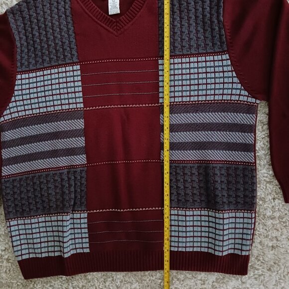Arnold Palmer Men's Knit V-Neck Pullover Sweater Patterned Size Large Red Grey - Picture 9 of 9